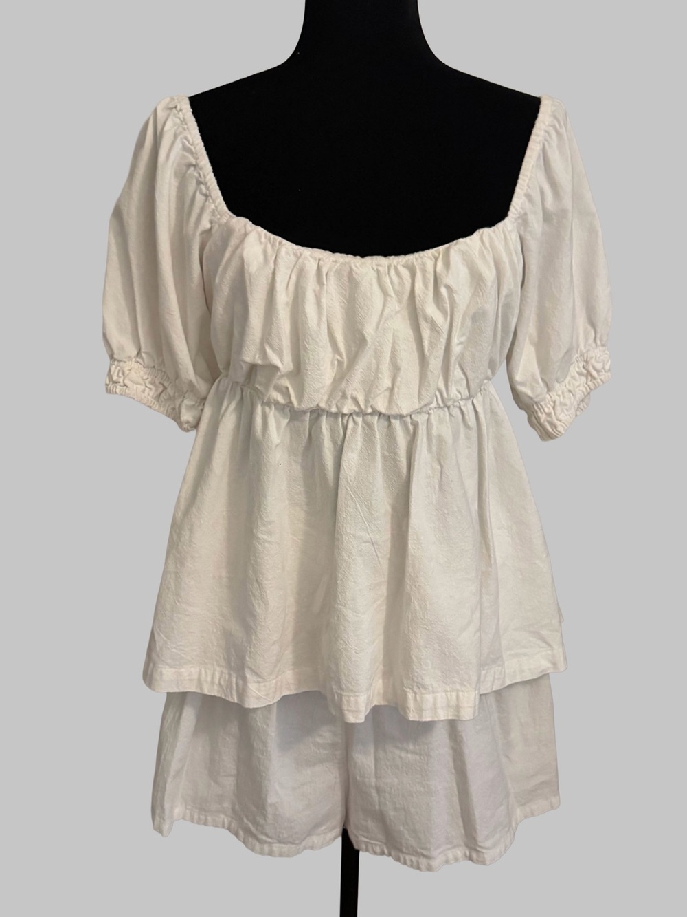 Free People Cream “Donnie” Peasant Ruffle Top Short Set